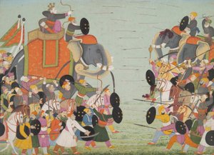 Illustrazione da una serie del Bhagavata Purana, Libro 10, Battaglia tra Balarama e Jarasandha, 1760-65